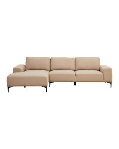Toulon Fabric Right Chaise 3 Seater Sofa In Natural With Black Metal Legs