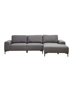 Toulon Fabric Left Chaise 3 Seater Sofa In Grey With Black Metal Legs