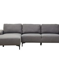 Toulon Fabric Right Chaise 3 Seater Sofa In Grey With Black Metal Legs