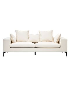 Avignon Linen Fabric 3 Seater Sofa In Cream With Black Metal Legs