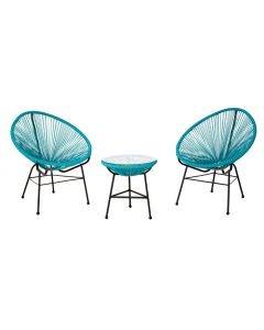 Minna PE Rattan Effect Bistro Table With 2 Chairs In Cyan