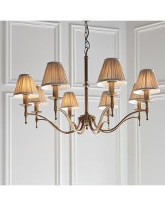 Stanford Beige Shades 8 Lights Ceiling Pendant Light In Antique Brass