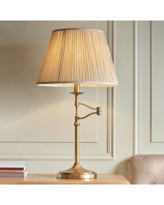 Stanford Beige Shade Swing Arm Table Lamp In Antique Brass