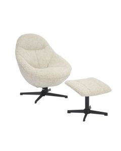 Serene Blush Textured Fabric Lounge Chair With Footstool In Natural