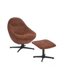 Serene Blush Textured Fabric Lounge Chair With Footstool In Copper