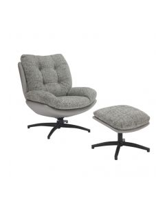 Calm Tactile Textured Fabric Lounge Chair With Footstool In Grey