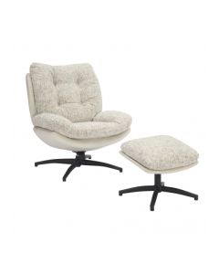 Calm Tactile Textured Fabric Lounge Chair With Footstool In Cream