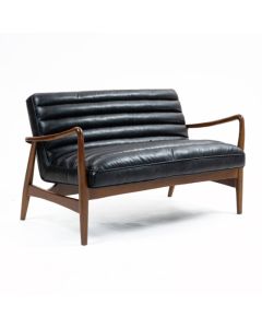 Club Leather Effect 2 Seater Sofa In Dark Navy