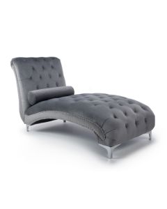 Dorchester Brushed Velvet Lounge Chaise Chair In Grey