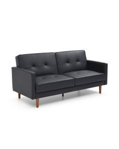 Slumber Leather Effect 3 Seater Sofa Bed In Black With Wooden Frame