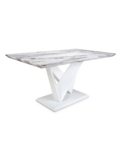 Saturn Medium High Gloss Dining Table In Grey And White Marble Effect