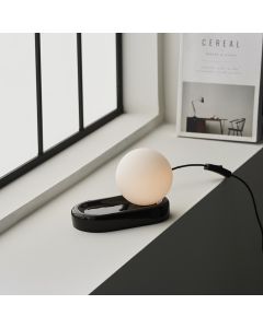 Contour Matt Opal Sphere Glass Shade Table Lamp With Gloss Black Ceramic Base