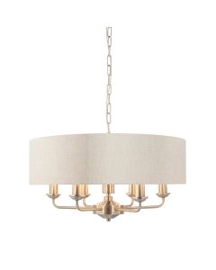 Highclere 6 Lights Natural Linen Shade Ceiling Pendant Light In Brushed Chrome