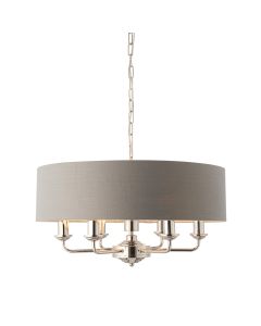 Highclere 6 Lights Charcoal Linen Shade Ceiling Pendant Light In Brushed Nickel