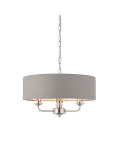Highclere 3 Lights Charcoal Linen Shade Ceiling Pendant Light In Brushed Nickel