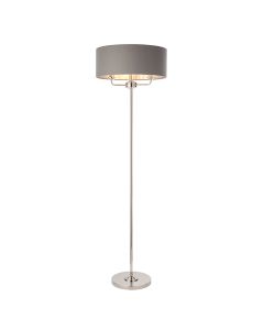 Highclere Charcoal Linen Shade Floor Lamp In Bright Nickel