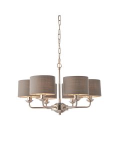 Highclere 6 Lights Charcoal Fabric Shade Ceiling Pendant Light In Brushed Nickel