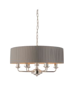 Highclere 6 Lights Wrapped Charcoal Linen Shade Ceiling Pendant Light In Bright Nickel