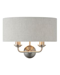 Highclere 2 Lights Natural Linen Shade Wall Light In Brushed Chrome