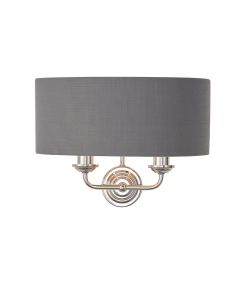 Highclere 2 Lights Charcoal Linen Shade Wall Light In Bright Nickel