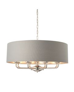 Highclere 8 Lights Charcoal Linen Shade Ceiling Pendant Light In Brushed Nickel