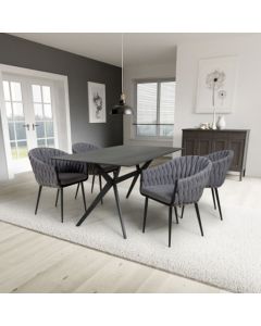 Timor Large Black Sintered Stone Top Dining Table With 4 Pandora Grey Chairs