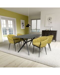 Timor Large Black Sintered Stone Top Dining Table With 4 Pandora Yellow Chairs