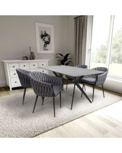 Timor Large Grey Sintered Stone Top Dining Table With 4 Pandora Grey Chairs