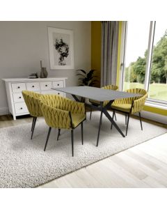 Timor Large Grey Sintered Stone Top Dining Table With 4 Pandora Yellow Chairs