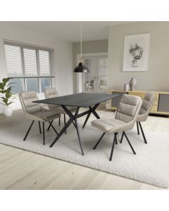 Timor Large Black Sintered Stone Top Dining Table With 4 Arnhem Cream Chairs