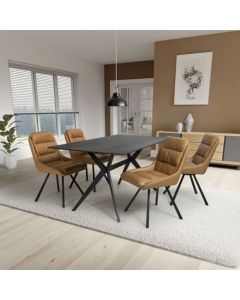 Timor Large Black Sintered Stone Top Dining Table With 4 Arnhem Tan Chairs