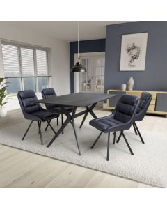 Timor Large Black Sintered Stone Top Dining Table With 4 Arnhem Midnight Blue Chairs