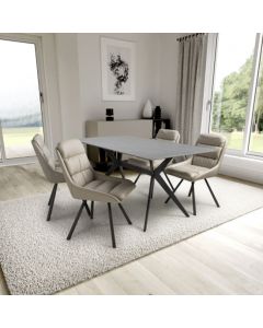 Timor Large Grey Sintered Stone Top Dining Table With 4 Arnhem Cream Chairs