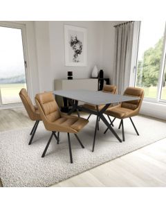 Timor Large Grey Sintered Stone Top Dining Table With 4 Arnhem Tan Chairs