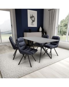 Timor Large Grey Sintered Stone Top Dining Table With 4 Arnhem Midnight Blue Chairs