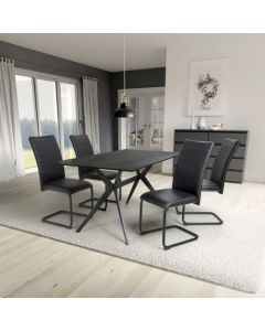 Timor Large Black Sintered Stone Top Dining Table With 4 Carlisle Black Chairs
