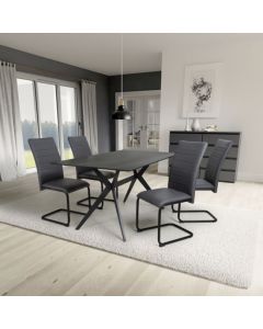 Timor Large Black Sintered Stone Top Dining Table With 4 Carlisle Grey Chairs