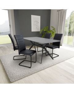 Timor Large Grey Sintered Stone Top Dining Table With 4 Carlisle Black Chairs