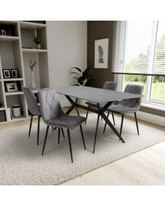 Timor Large Black Sintered Stone Top Dining Table With 4 Vernon Grey Chairs