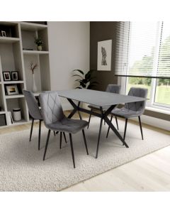 Timor Large Grey Sintered Stone Top Dining Table With 4 Vernon Grey Chairs