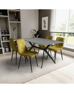 Timor Large Grey Sintered Stone Top Dining Table With 4 Vernon Yellow Chairs