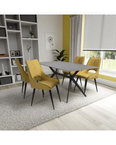Timor Large Grey Sintered Stone Top Dining Table With 4 Lima Yellow Chairs