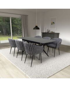 Tarsus Extending Black Ceramic Top Dining Table With 6 Pandora Grey Chairs