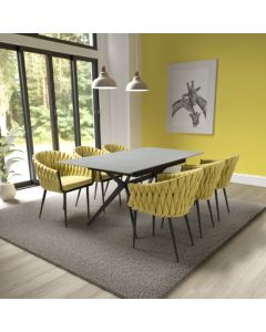 Tarsus Extending Grey Ceramic Top Dining Table With 6 Pandora Yellow Chairs