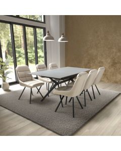 Tarsus Extending Grey Ceramic Top Dining Table With 6 Arnhem Cream Chairs