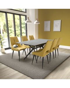 Tarsus Extending Grey Ceramic Top Dining Table With 6 Lima Yellow Chairs
