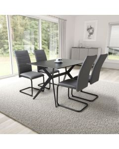 Timor Small Black Sintered Stone Top Dining Table With 4 Carlisle Grey Chairs