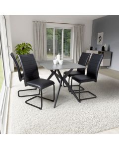 Timor Small Grey Sintered Stone Top Dining Table With 4 Carlisle Black Chairs