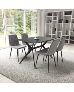 Timor Small Black Sintered Stone Top Dining Table With 4 Vernon Grey Chairs