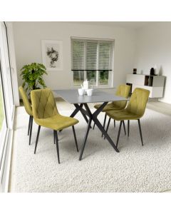 Timor Small Grey Sintered Stone Top Dining Table With 4 Vernon Yellow Chairs